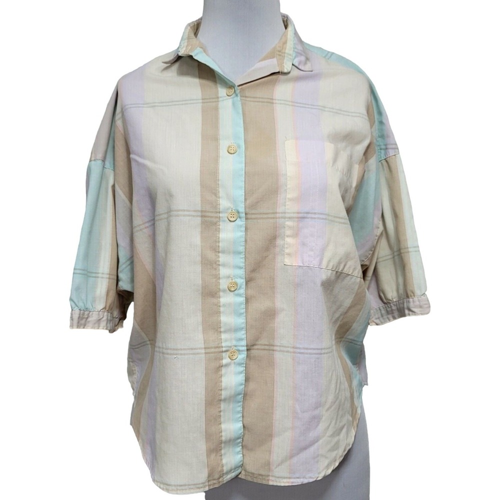 Hunters Glen Vintage 90s Pastel‎ Plaid Button Down Shirt Womens S/S Oversized